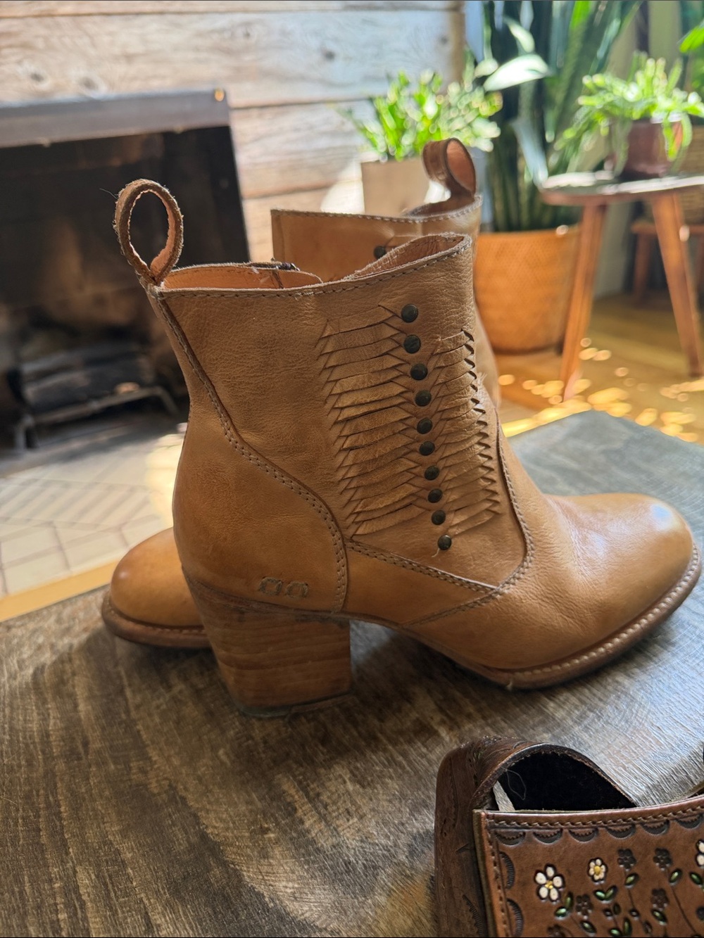 Bed Stu Tan Leather Ankle Boots with Decorative Studs